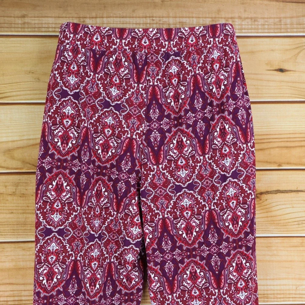Jessica London Pants Womens Size 18/20 Maroon Paisley Elastic Waist Stretch Soft